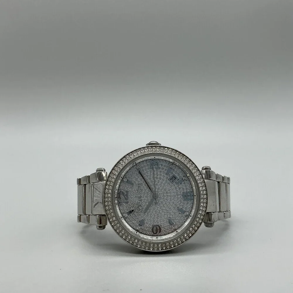 Michael Kors Womens Watch 38mm Silver Tone Crystals MK6509 New Battery